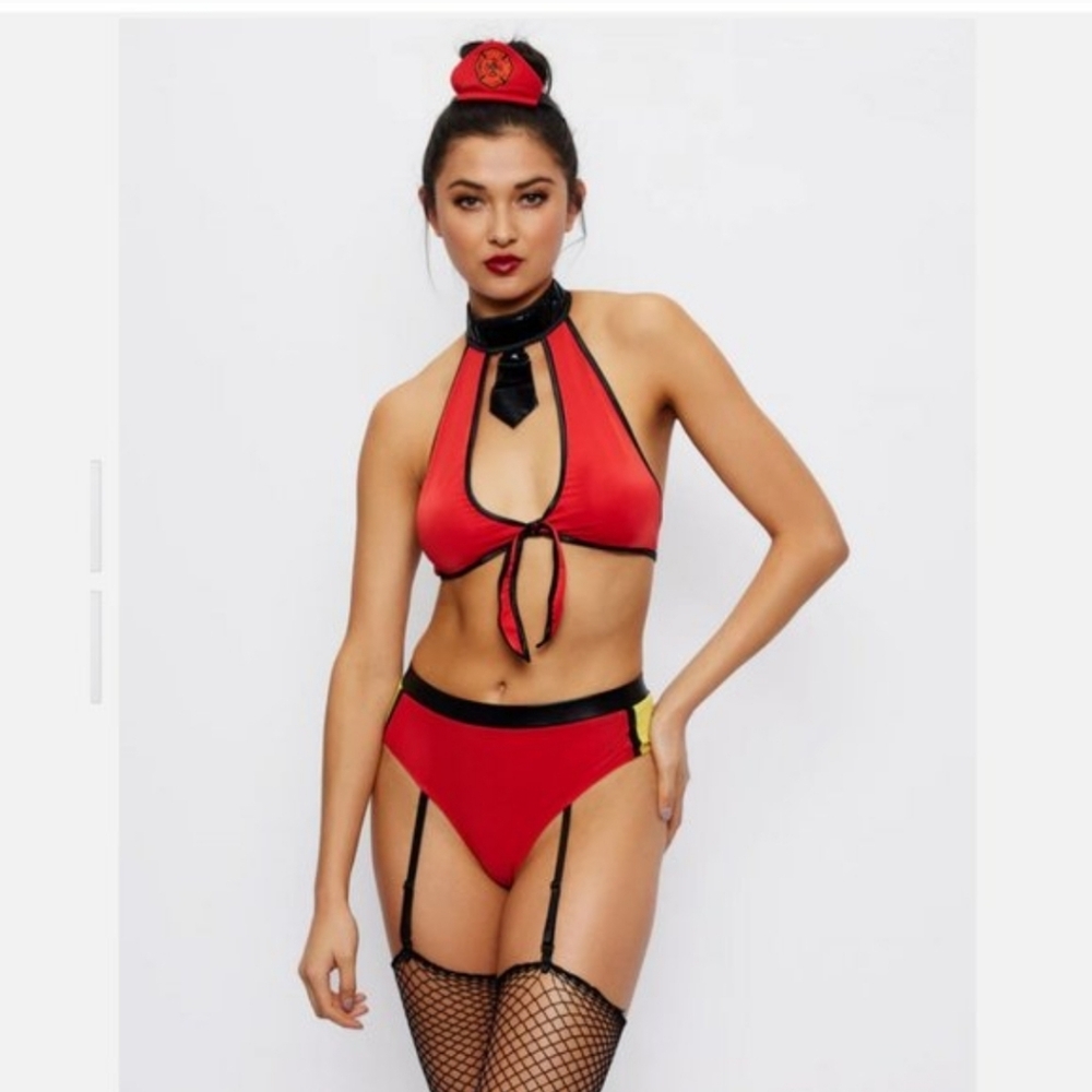 Frederick's Of Hollywood Burning Desire Fireman Sexy Lingerie Set S/M